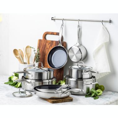 GreenPan&trade; Tri-Clad Nonstick Stainless Steel 10-Piece Cookware Set. View a larger version of this product image.