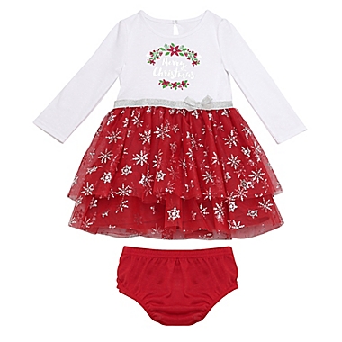 Start-Up Kids&reg; Size 2T 2-Piece Merry Christmas Dress and Diaper Cover Set in Red. View a larger version of this product image.
