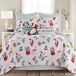 Levtex Home Merry & Bright Gnome for the Holidays Reversible Full/Queen Quilt in White