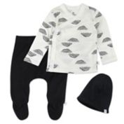 Honest&reg; 3-Piece Side Snap Top, Footed Pant and Beanie Set in White/Charcoal