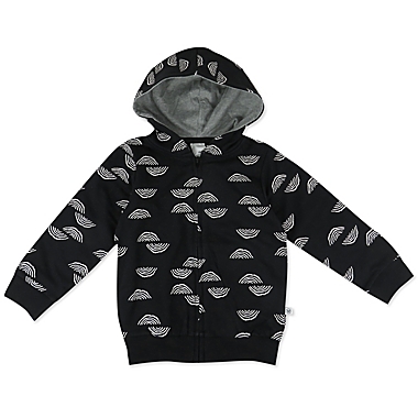Honest&reg; Size 2T Geo Print Zip-Up Organic Cotton Hooded Jacket in Black/Ivory. View a larger version of this product image.