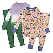 Honest&reg; 4-Piece Dino Long Sleeve Organic Cotton Pajama Set in Pink/Purple