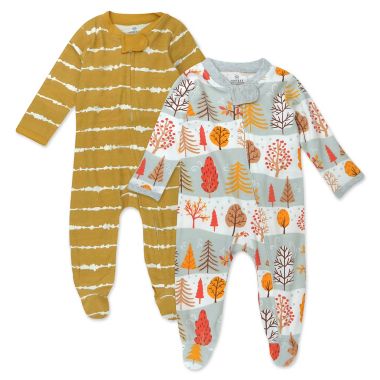 Honest&reg; Size 3M 2-Pack Stripes/Trees Organic Cotton Sleep &amp; Plays in White/Multi. View a larger version of this product image.