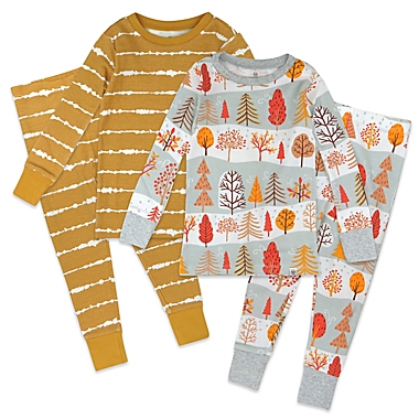 Honest&reg; Size 4T 4-Piece Stripes/Trees Long Sleeve PJ Set in White/Multi. View a larger version of this product image.