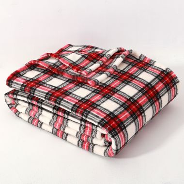 Winter Wonderland Holiday Plaid Plush King Throw Blanket in Red. View a larger version of this product image.