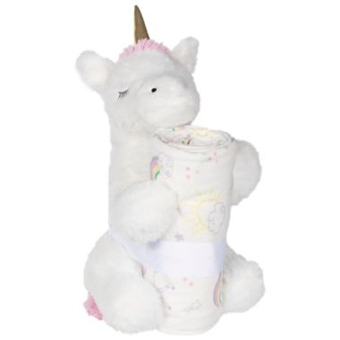 My Tiny Moments&reg; Unicorn 2-Piece Swaddle Blanket and Plush Animal Toy Gift Set in White. View a larger version of this product image.