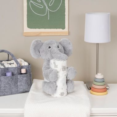 My Tiny Moments&reg; Elephant 2-Piece Swaddle Blanket and Plush Animal Toy Gift Set in Grey. View a larger version of this product image.