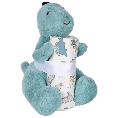 My Tiny Moments&reg; Dinosaur 2-Piece Swaddle Blanket and Plush Animal Toy Gift Set in Green. View a larger version of this product image.