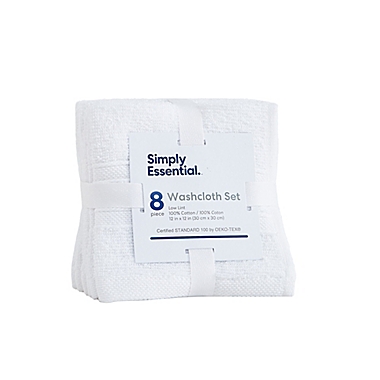 Simply Essential&trade; Solid 8-Piece Washcloth Set in White. View a larger version of this product image.