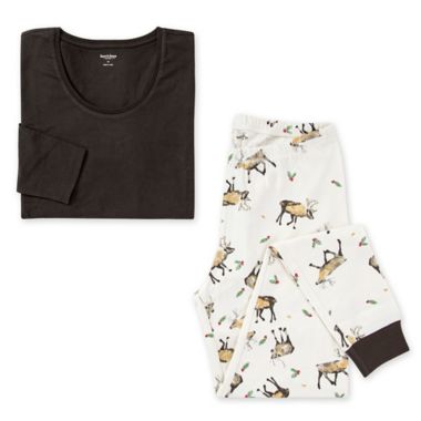Burt's Bees Baby&reg; Medium 2-Piece Womens Reindeer Tee &amp; Pant PJ Set in Cream. View a larger version of this product image.