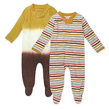 Honest&reg; Newborn 2-Pack Stripes/Tie-Dye Organic Cotton Sleep &amp; Plays in Brown/Multi. View a larger version of this product image.