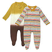 Honest&reg; Newborn 2-Pack Stripes/Tie-Dye Organic Cotton Sleep &amp; Plays in Brown/Multi