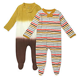 Honest® Size 3M 2-Pack Stripes/Tie-Dye Organic Cotton Sleep & Plays in Brown/Multi