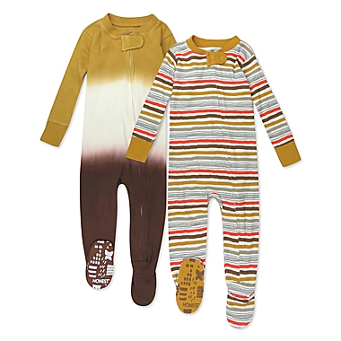 Honest&reg; Size 18M 2-Pack Tie-Dye/Stripe Organic Cotton Snug-Fit Footed Pajamas in Tan/Brown. View a larger version of this product image.