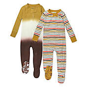 Honest&reg; 2-Pack Tie-Dye/Stripe Organic Cotton Snug-Fit Footed Pajamas in Tan/Brown