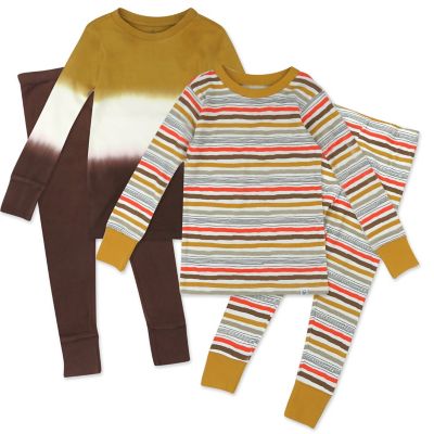 Honest&reg; Size 2T 4-Piece Stripes/Tie-Dye Organic Cotton Long Sleeve PJ Set in Brown/Multi