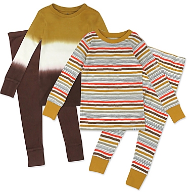 Honest&reg; Size 3T 4-Piece Stripes/Tie-Dye Organic Cotton Long Sleeve PJ Set in Brown/Multi. View a larger version of this product image.