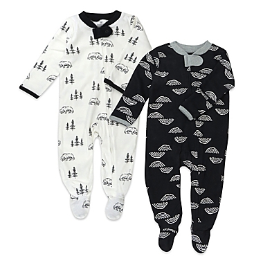 Honest&reg; 2-Pack Bear/Geo Organic Cotton Sleep &amp; Plays in Black/Ivory. View a larger version of this product image.