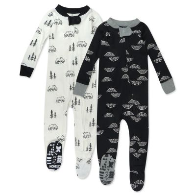 Honest&reg; Size 18M 2-Pack Geo/Bear Organic Cotton Snug-Fit Footed Pajamas in Black/Ivey