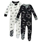 Honest&reg; 2-Pack Geo/Bear Organic Cotton Snug-Fit Footed Pajamas in Black/Ivey