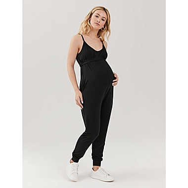A Pea in the Pod&reg; Small Luxe Maternity Jumpsuit in Black. View a larger version of this product image.