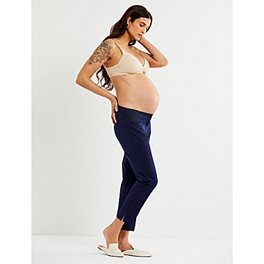A Pea in the Pod Medium Curie Side Panel Slim Ankle Maternity Pant in Navy. View a larger version of this product image.
