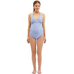 Motherhood Maternity® X-Large Smocked Waist Maternity One Piece Swimsuit in Blue Gingham