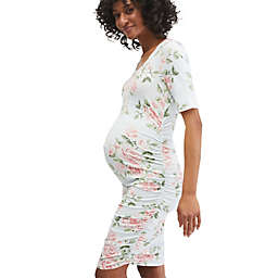 Motherhood Maternity® X-Small Side-Ruched Maternity Dress in Green Floral