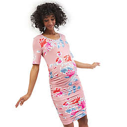 Motherhood Maternity® Medium Side-Ruched Maternity Dress in Pink Floral