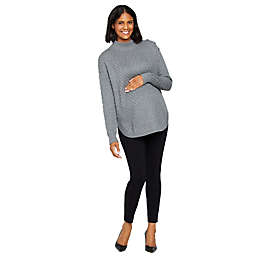 Motherhood Maternity X-Small Button Mock-Neck Maternity Sweater in Heather Grey