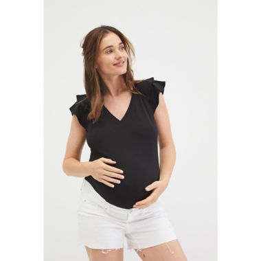 Motherhood Maternity&reg; Jessica Simpson&reg; Flutter Sleeve V-Neck Top. View a larger version of this product image.