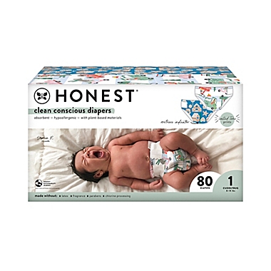 The Honest Company&reg; Size 1 80-Count Disposable Diapers in Gingersnap! + Four-Woof Drive. View a larger version of this product image.