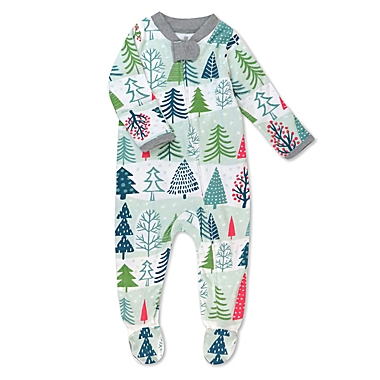 Honest&reg; Feeling Pine Organic Cotton Footed Pajama in White/Sage. View a larger version of this product image.