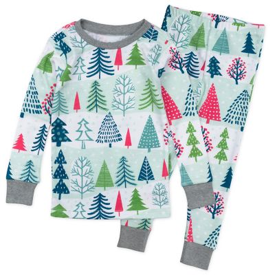 Honest&reg; Kids 2-Piece Holiday Fam Jams Organic Cotton Pajama Set in White/Sage