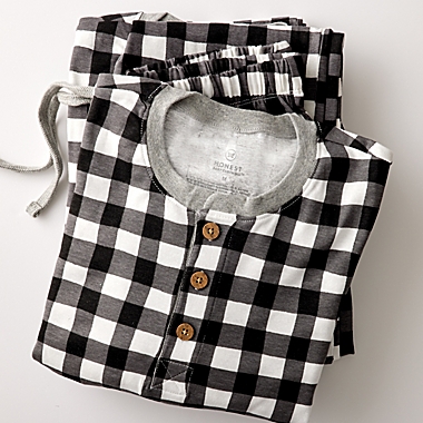 The Honest Company&reg; Kids X-Small 2-Piece Buffalo Check Organic Cotton Pajama Set in Black/White. View a larger version of this product image.