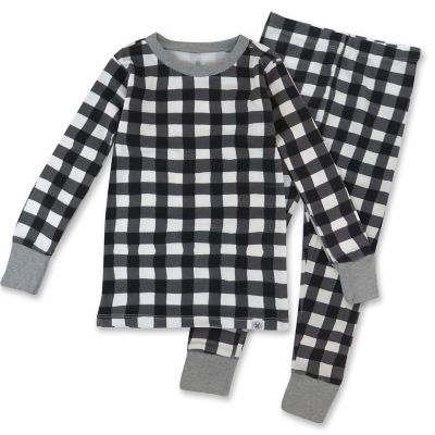 The Honest Company&reg; Kids X-Small 2-Piece Buffalo Check Organic Cotton Pajama Set in Black/White