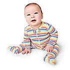 Alternate image 1 for Primary&reg; Unisex  Size 6-9M Mini Stripe Organic Cotton Zip Footie in Rainbow/Ivory