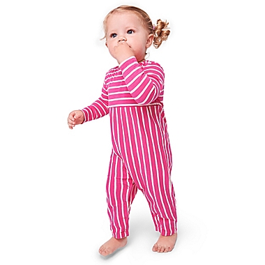 Primary&reg; Size 6-12M Unisex Stripes Long Sleeve Explorer Romper in Gumball Stripe. View a larger version of this product image.