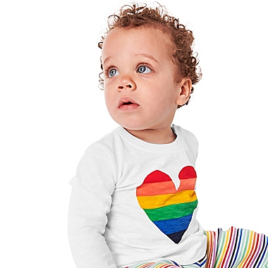 Primary Unisex 12-18M Rainbow Heart Long Sleeve Tee in White/Rainbow. View a larger version of this product image.