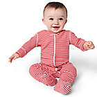Alternate image 1 for Primary&reg; Unisex  Newborn Mini Stripe Organic Cotton Zip Footie in Lollipop/Ivory