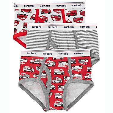 carter&#39;s&reg; Size 4-5T 3-Pack Firetrucks Cotton Briefs in Red. View a larger version of this product image.