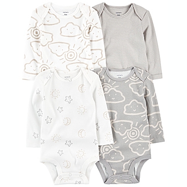 carter&#39;s&reg; Preemie Clouds 4-Pack Long Sleeve Bodysuits in Grey. View a larger version of this product image.