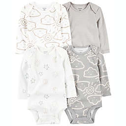 carter's® Clouds 4-Pack Long Sleeve Bodysuits in Grey