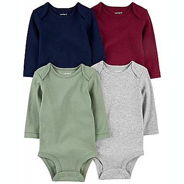 carter&#39;s&reg; Preemie 4-Pack Solid Multicolor Long Sleeve Bodysuits. View a larger version of this product image.