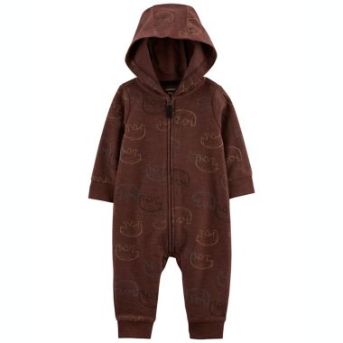 carter's&reg; Zip-Up Hooded Fleece Jumpsuit in Brown. View a larger version of this product image.