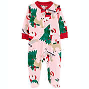 carter&#39;s&reg; Newborn Black Santa Fleece Zip-Up Sleep &amp; Play Footed Pajama in Pink