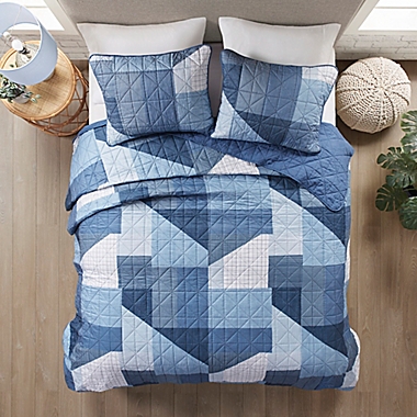 Intelligent Design&trade; Skyler 3-Piece Reversible Full/Queen Coverlet Set in Blue. View a larger version of this product image.