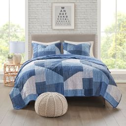 Intelligent Design™ Skyler 3-Piece Reversible Full/Queen Coverlet Set in Blue