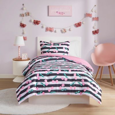 Mi Zone Kids Audrey 2-Piece Cherries Printed Twin Comforter Set in Pink/Black