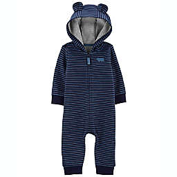 carter's® Zip-Up Hooded Fleece Jumpsuit with Ears in Blue Stripe